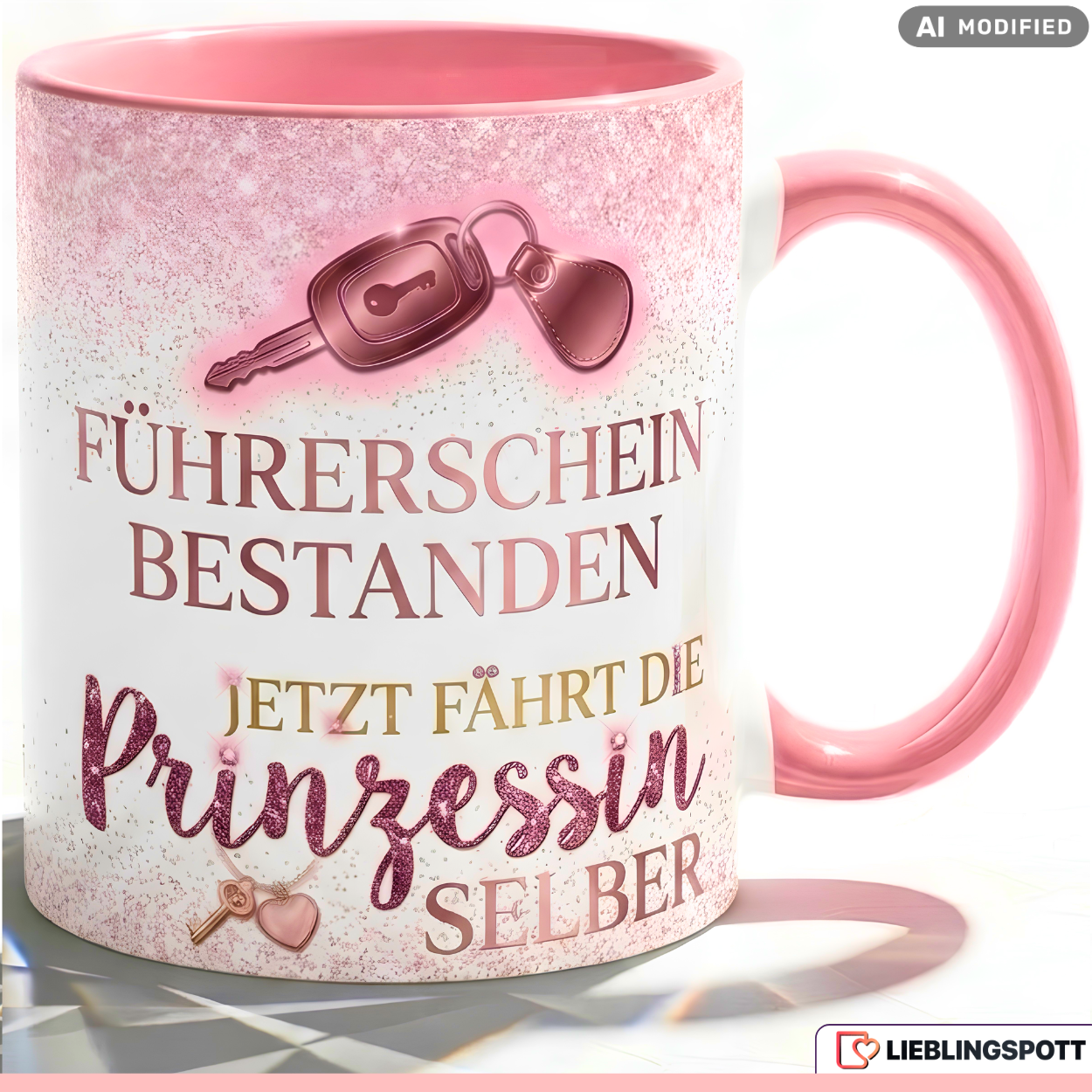 Führerschein Tasse Prinzessin Spruch Geschenk bestanden Rosa Becher 330ml