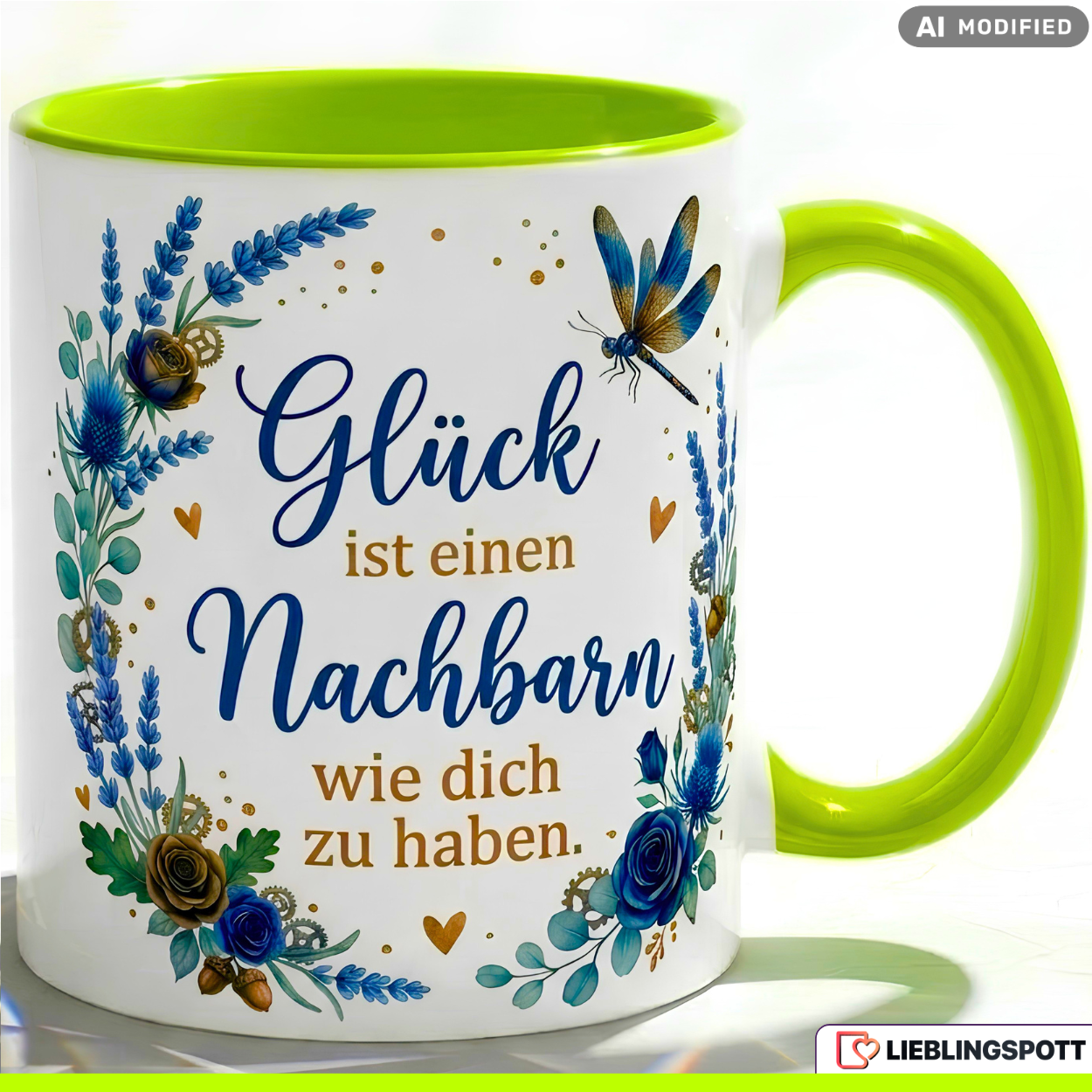 Nachbar Tasse Spruch Glück Geschenk Danke Geburtstag Blau Becher 330ml