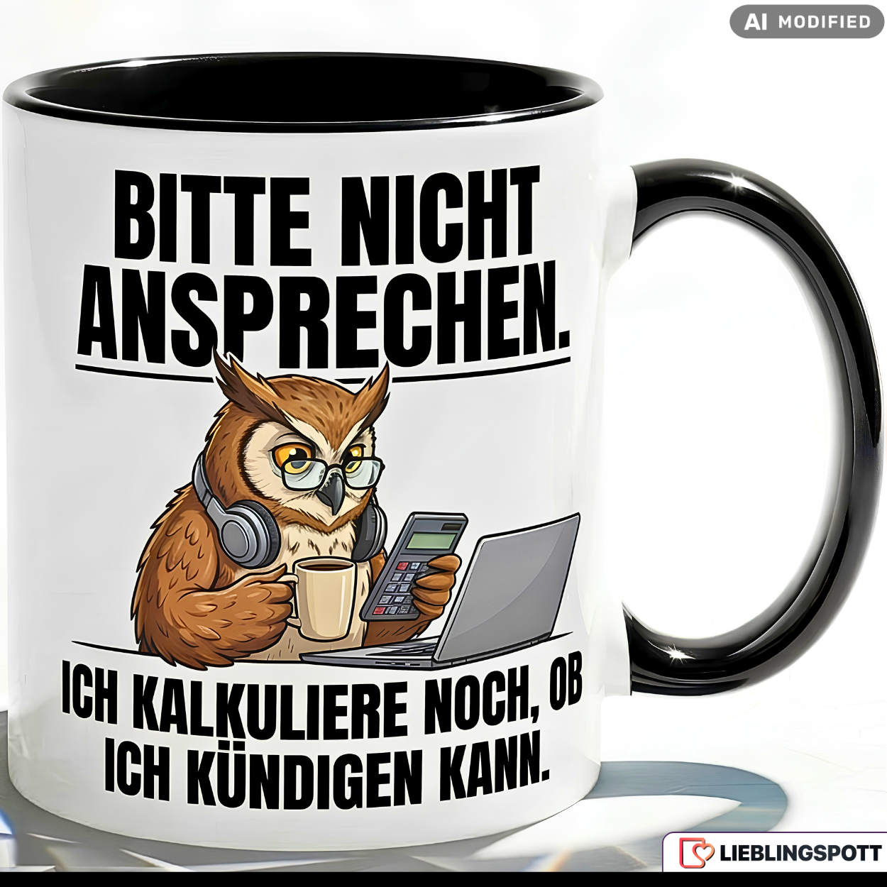 Eule Tasse Spruch Büro Arbeit Geschenk Kollege Roter Becher 330ml