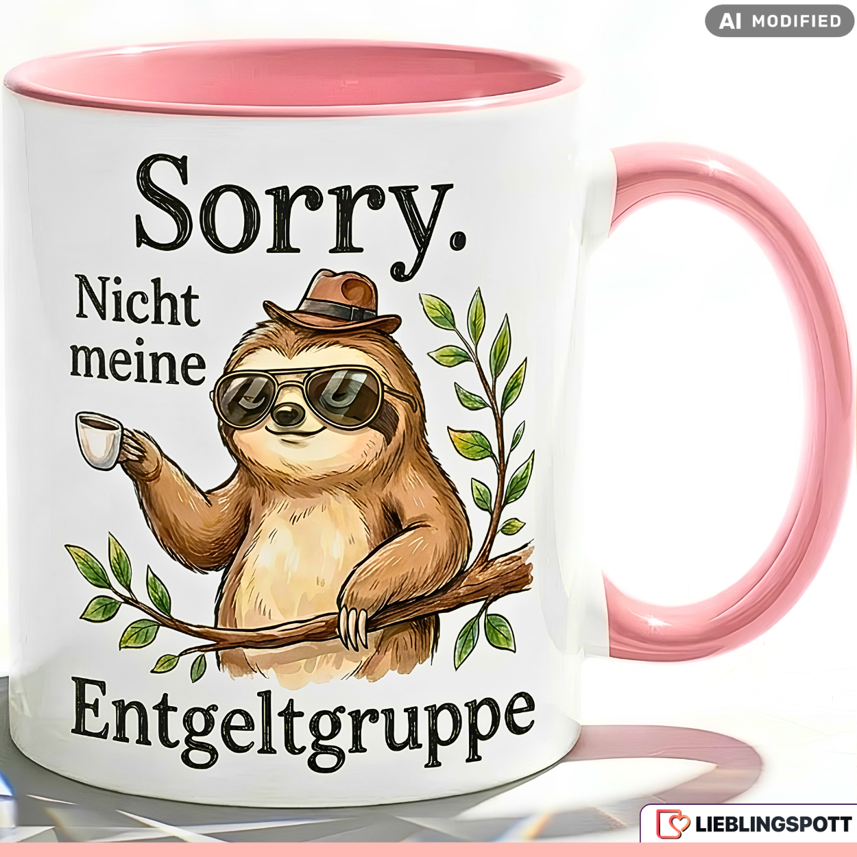 Faultier Tasse Spruch Büro Geschenke Entgeltgruppe TVöD Pinker Becher 330ml