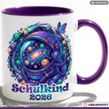Schulkind Tasse Astronaut Geschenk Einschulung 2026 Lila Becher 330ml