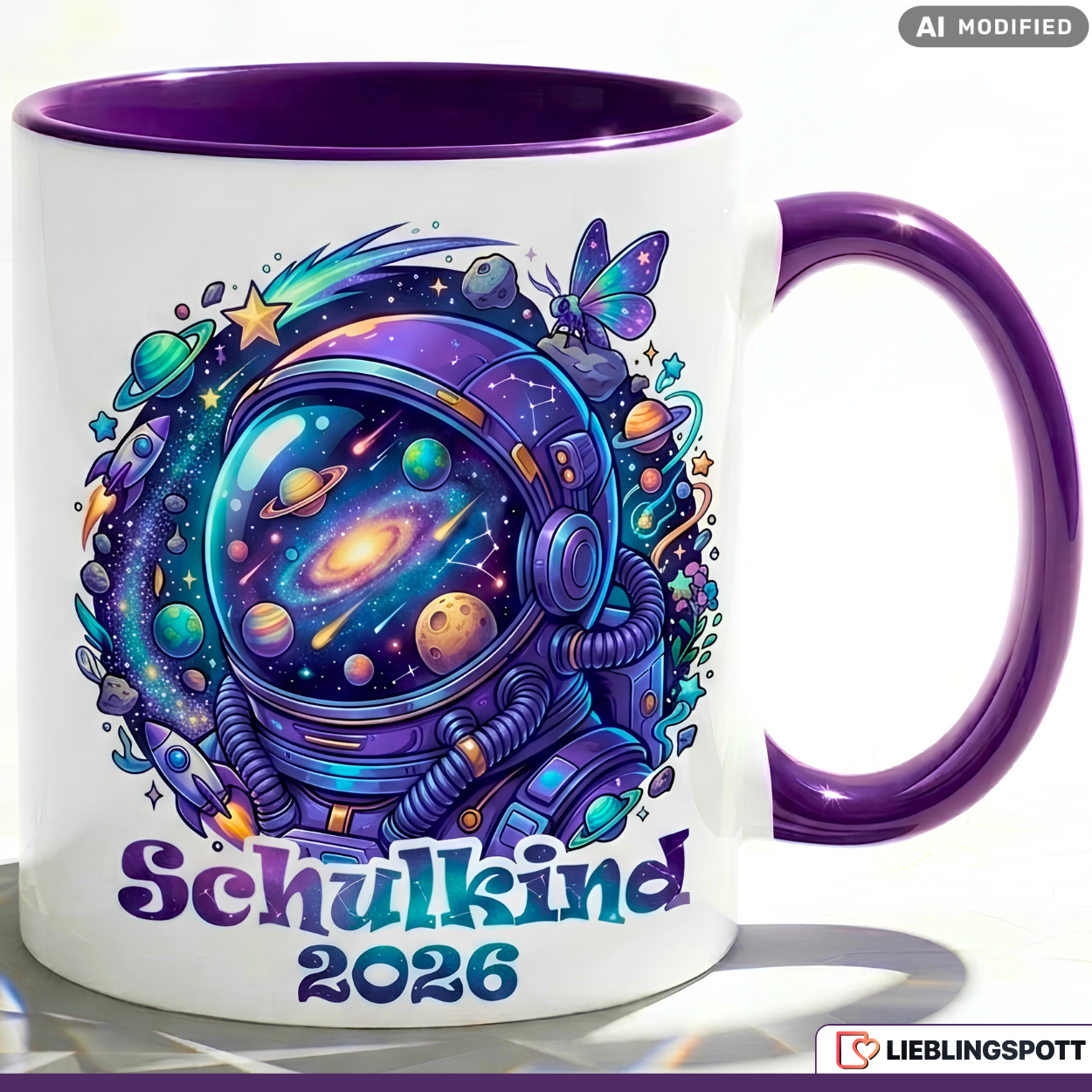 Schulkind Tasse Astronaut Geschenk Einschulung 2026 Lila Becher 330ml