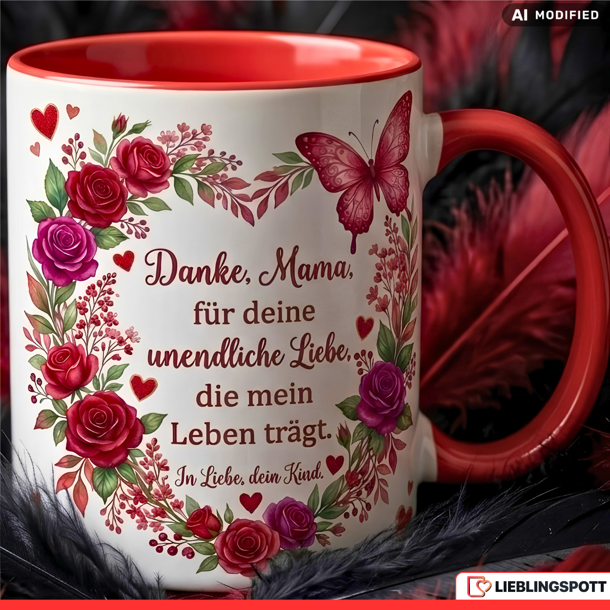 Mama Tasse Spruch Danke Geschenk Muttertag Geburtstag Rot Kaffeetasse 330ml