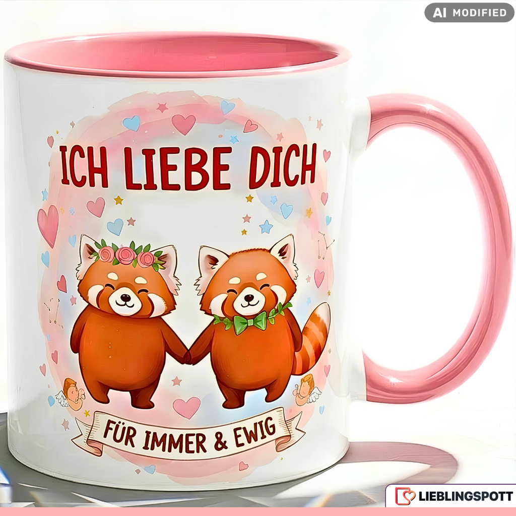Roter Panda Tasse Spruch Ich liebe dich Geschenk Rosa Becher 330ml