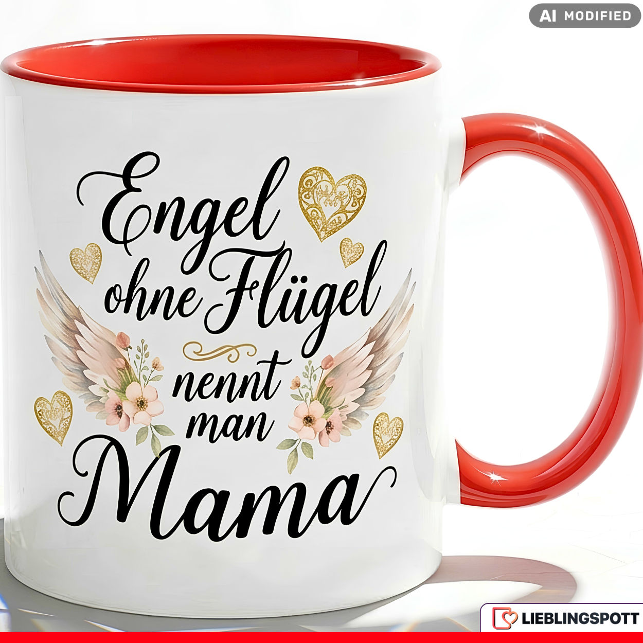 Mama Tasse Spruch Engel ohne Flügel Geschenk Roter Becher 330ml