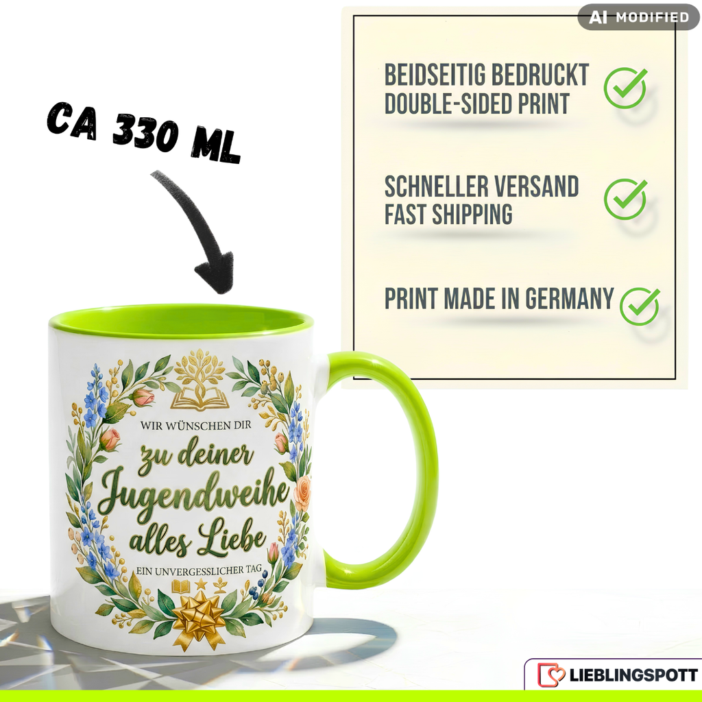 Jugendweihe Tasse Spruch Geschenk alles Liebe Blauer Becher 330ml (Kopie)