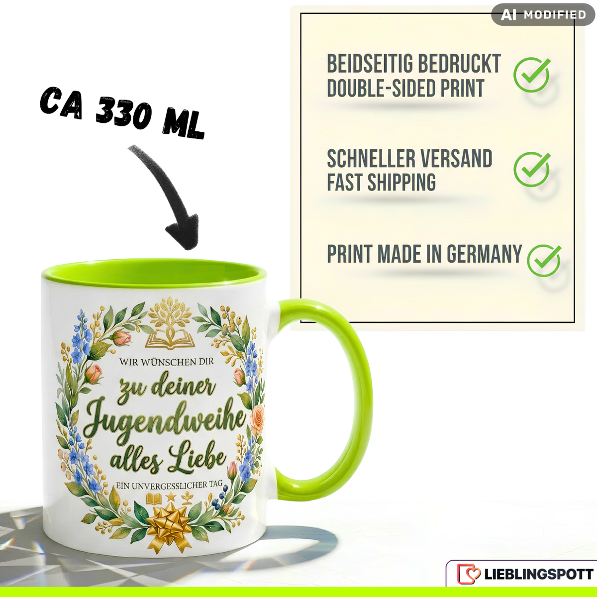 Jugendweihe Tasse Spruch Geschenk alles Liebe Blauer Becher 330ml (Kopie)