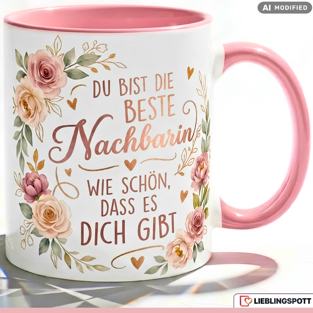 Nachbarin Tasse Spruch Beste Geschenk Danke Geburtstag Rosa Becher 330ml