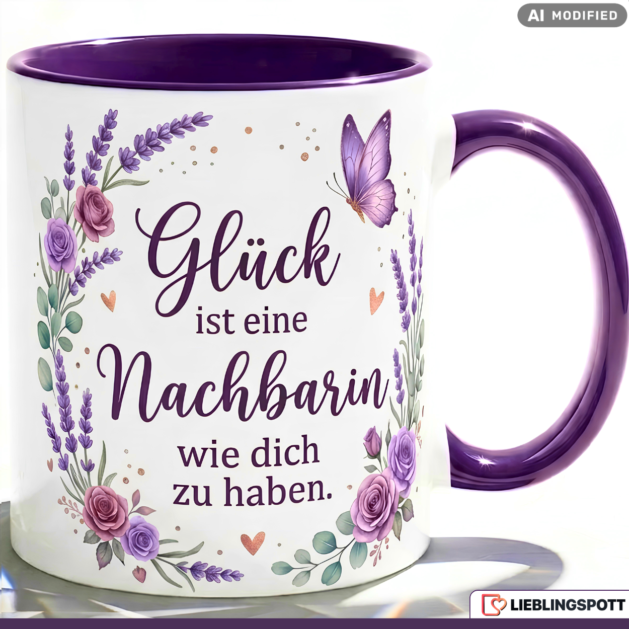 Nachbarin Tasse Spruch Glück Geschenk Danke Geburtstag Rosa Becher 330ml