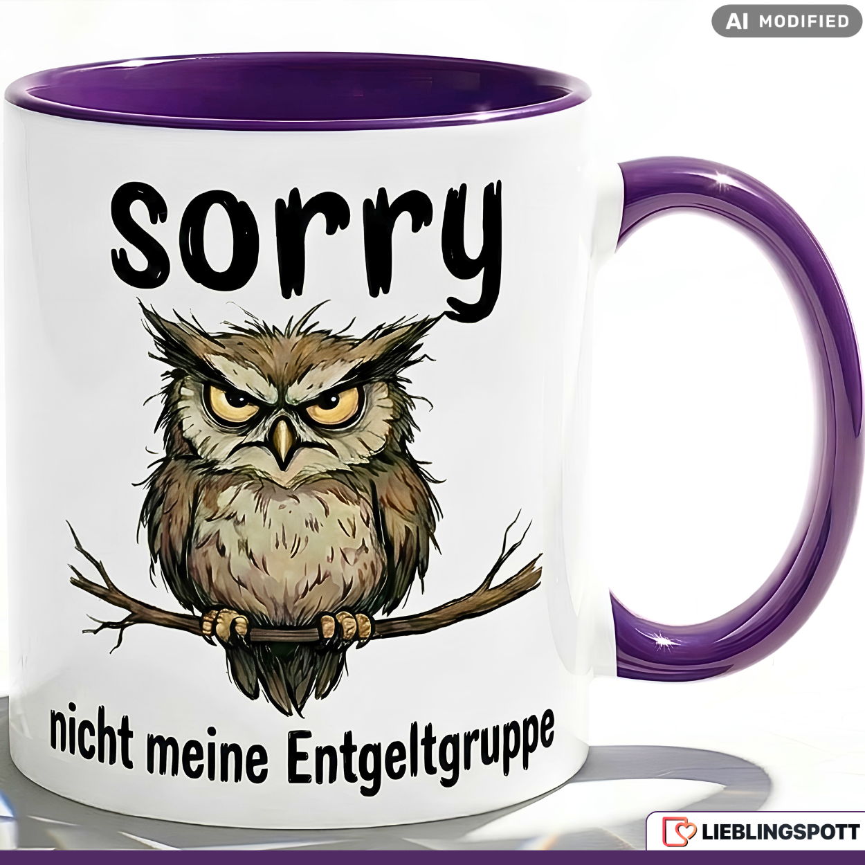 Owl Mug Saying Salary Group Office Gift Purple Mug 330ml