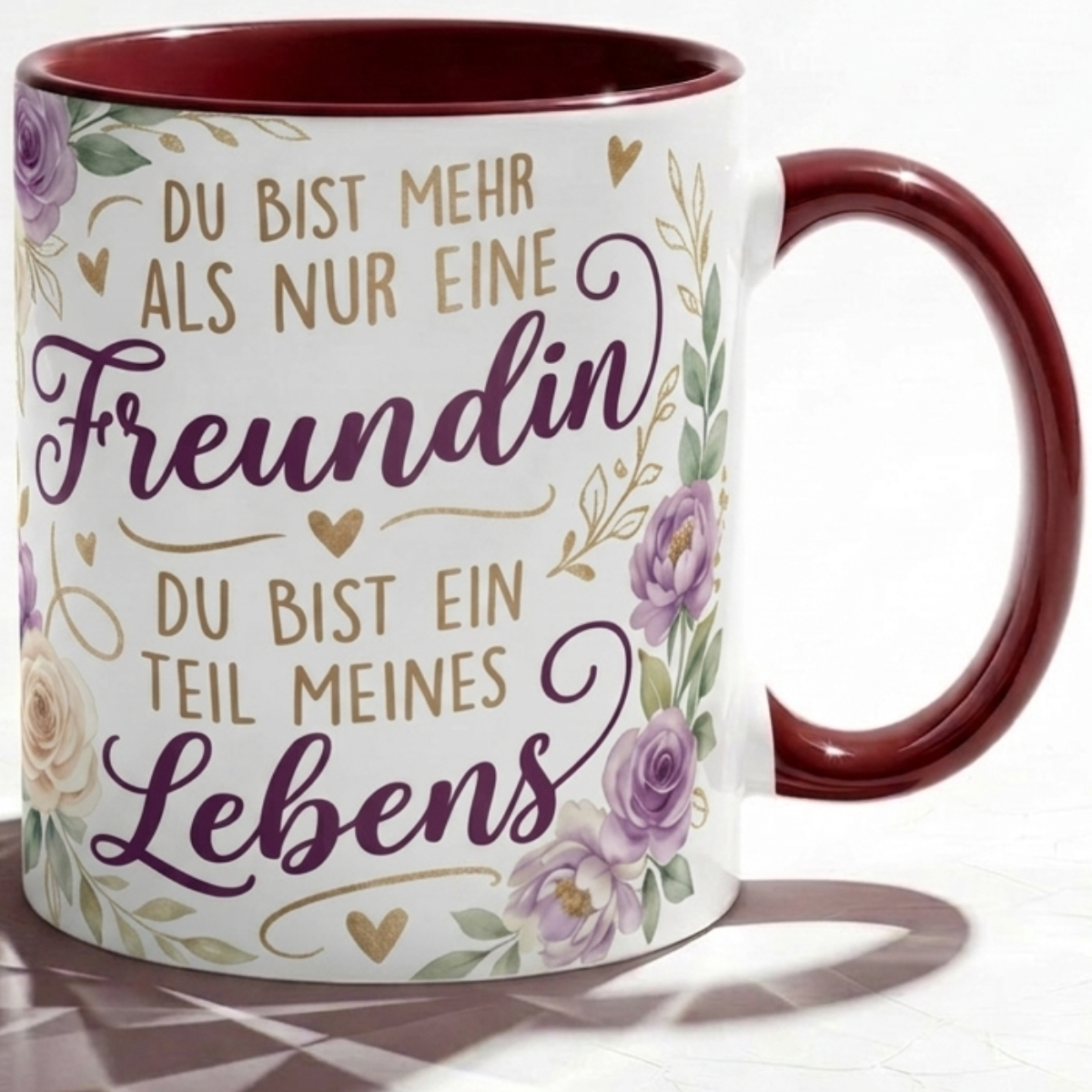 Tasse für Freundin Geschenk mit Blumen Spruch Du bist Teil meines Lebens Liebe Dankbar