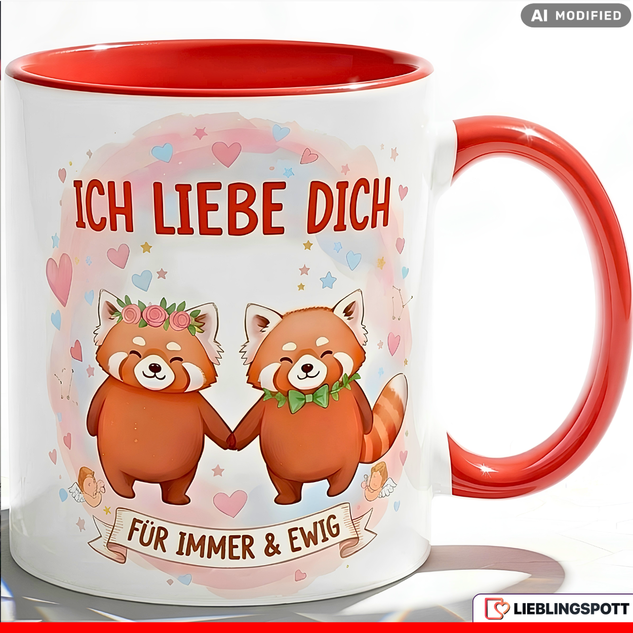 Red Panda Mug Saying I love you Gift Pink Mug 330ml