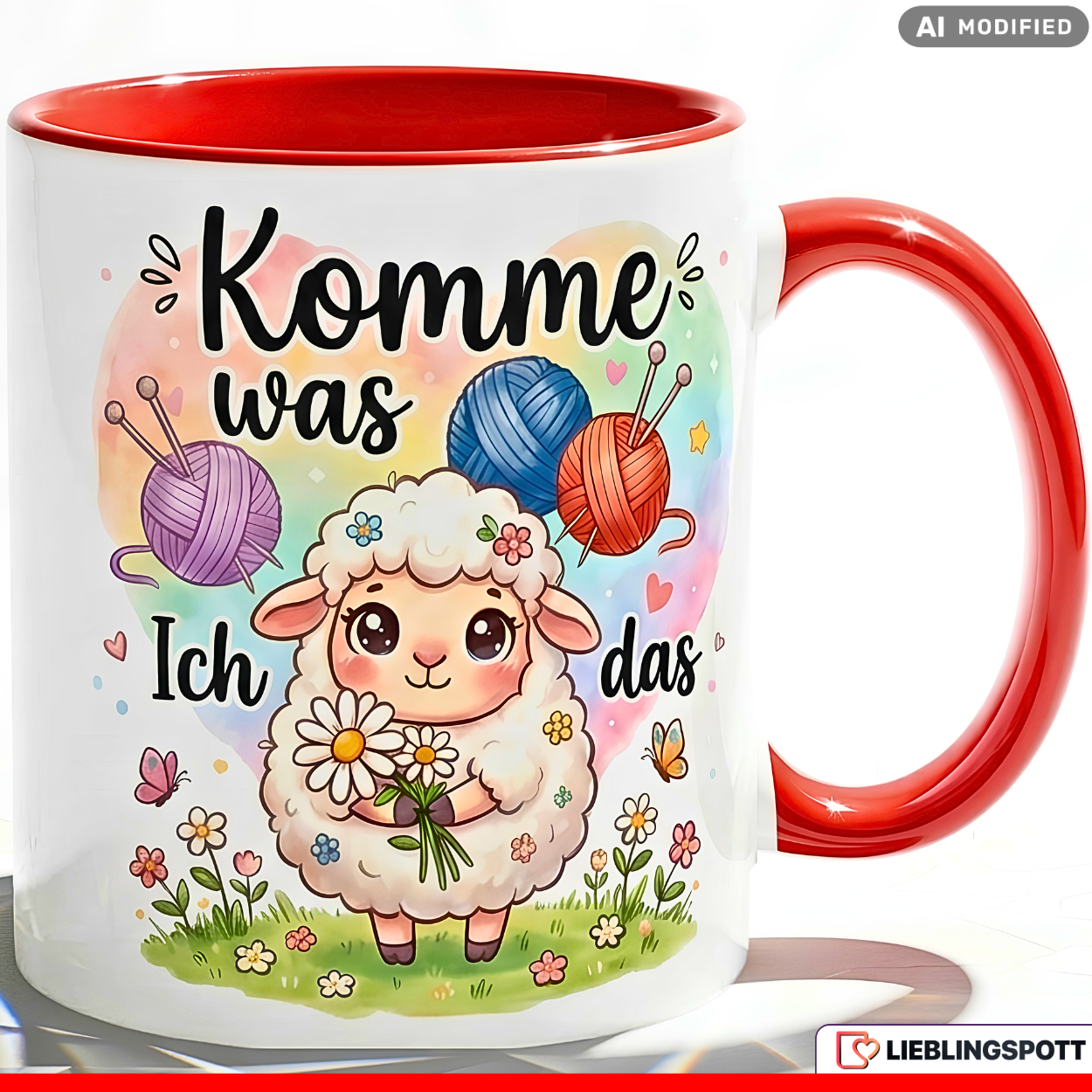 Sheep Mug Saying "Come What May" Gift Red Mug 330ml