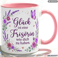 Frisörin Tasse Spruch Glück Geschenk Danke Geburtstag Lila Becher 330ml