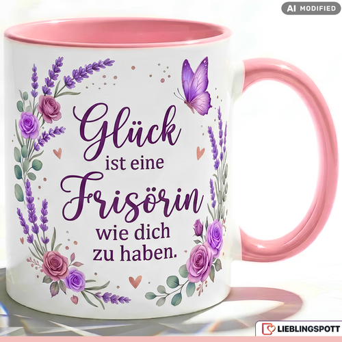 Frisörin Tasse Spruch Glück Geschenk Danke Geburtstag Lila Becher 330ml