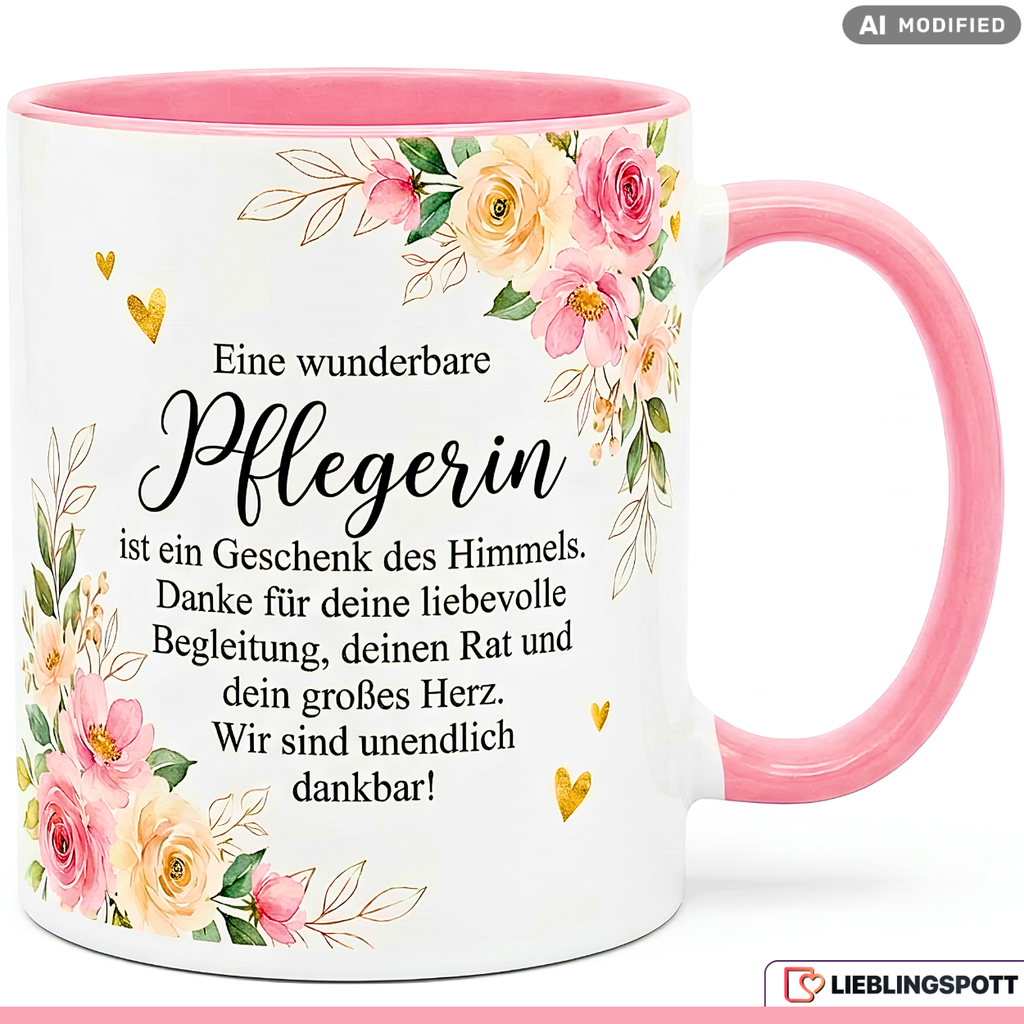 Pflegerin Tasse Spruch Geschenk Danke Rosa Becher 330ml