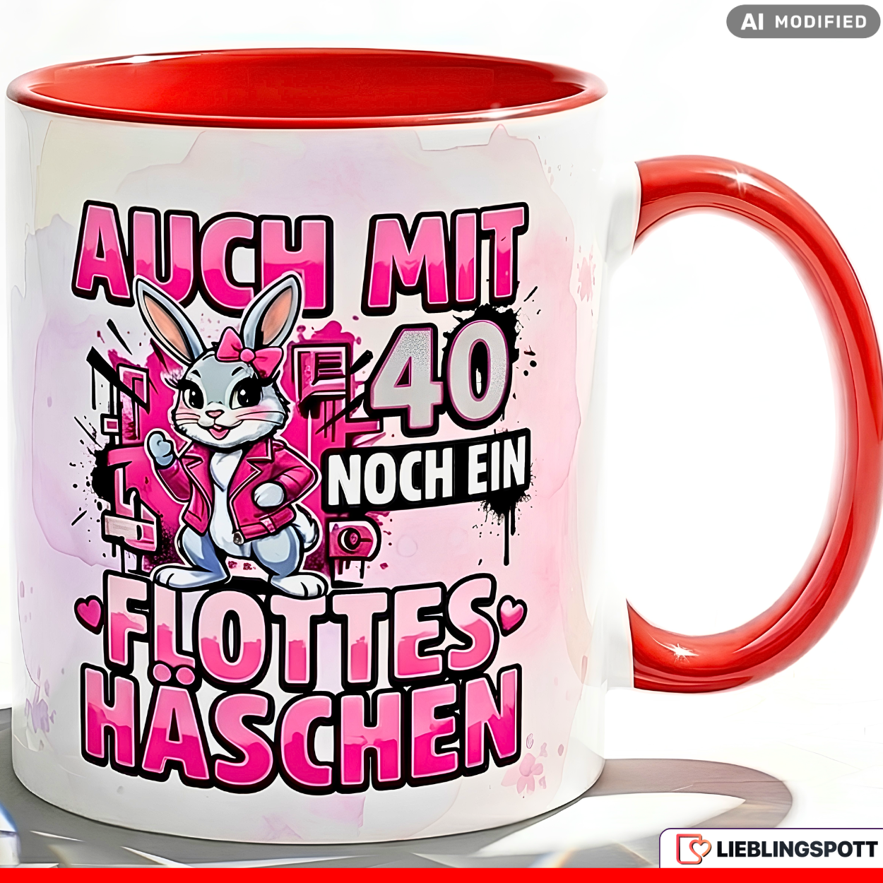 Lustige Tasse 40 Geburtstag Spruch Auch mit 40 noch ein flottes Häschen – Witziges Geschenk für Frauen Freundin Kollegin Mama Schwester – Kaffeetasse Hase – Keramik Becher 330ml