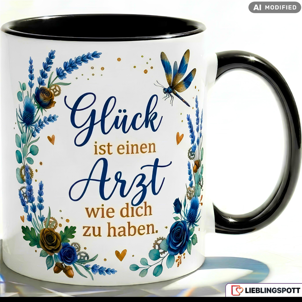 Arzt Tasse Spruch Glück Geschenk Danke Geburtstag Blau Becher 330ml
