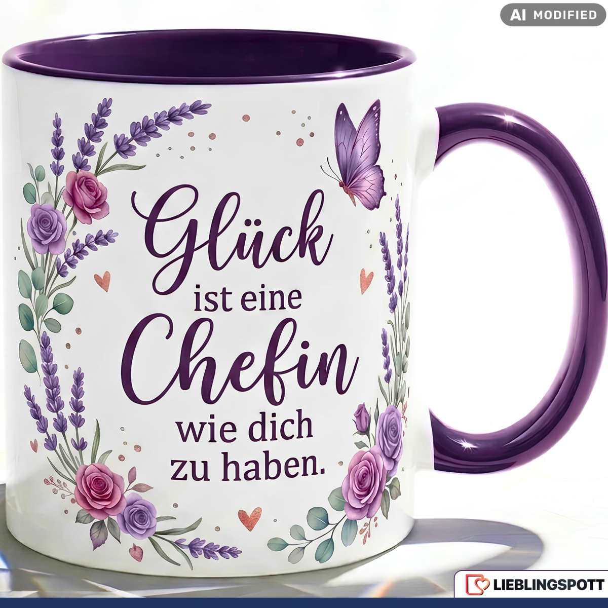 Chefin Tasse Spruch Glück Geschenk Danke Abschied Lila Becher 330ml