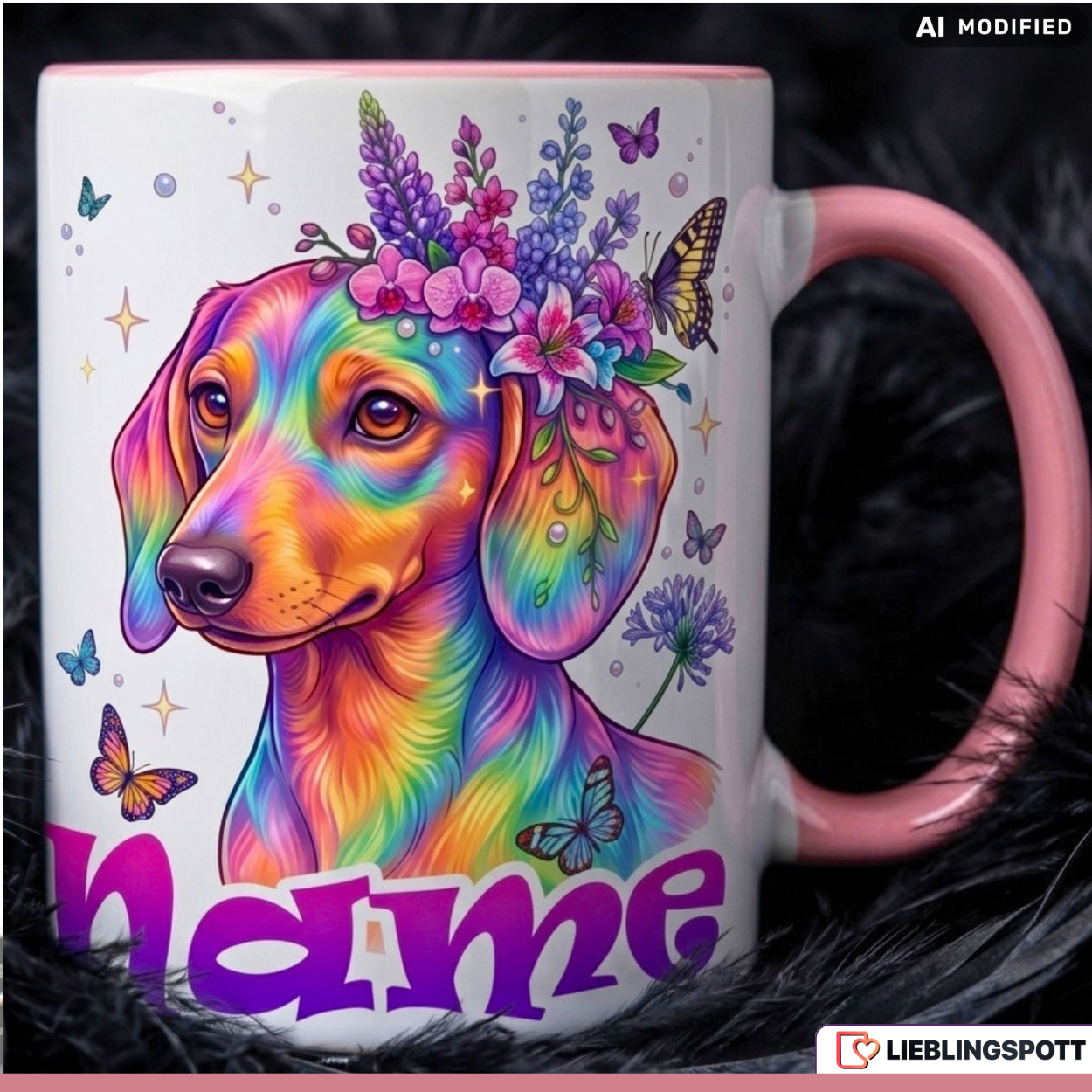 Dackel  Tasse Name personalisiert Geschenk Mädchen Rosa Becher 330ml