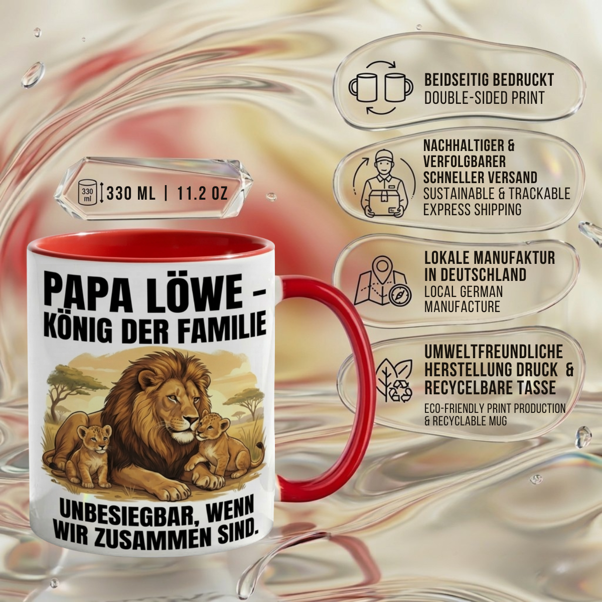Papa Löwe Tasse als Geschenk Vatertag, Geburtstag Vater König Kaffee Becher