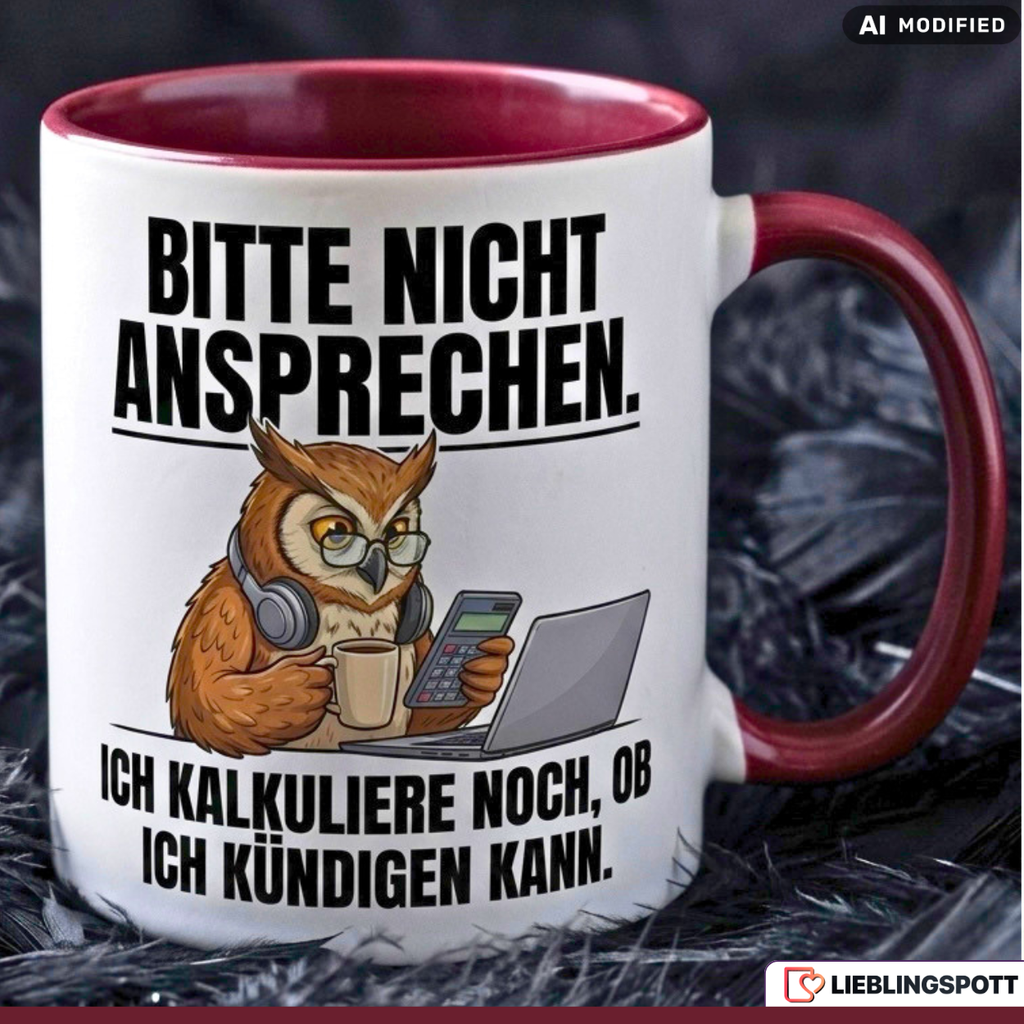 Eule Tasse Spruch Büro Arbeit Geschenk Kollege Roter Becher 330ml
