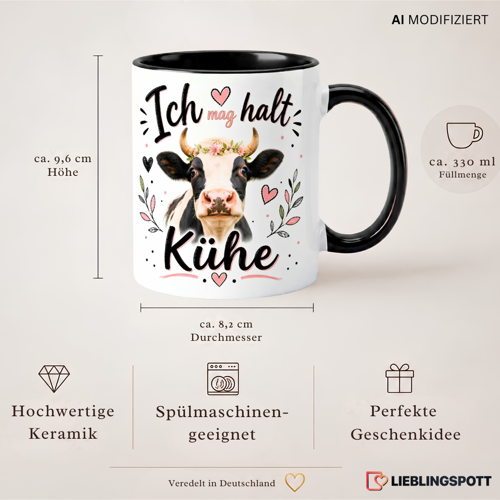 Kühe Tasse „Ich mag halt Kühe“ – Keramik 330 ml