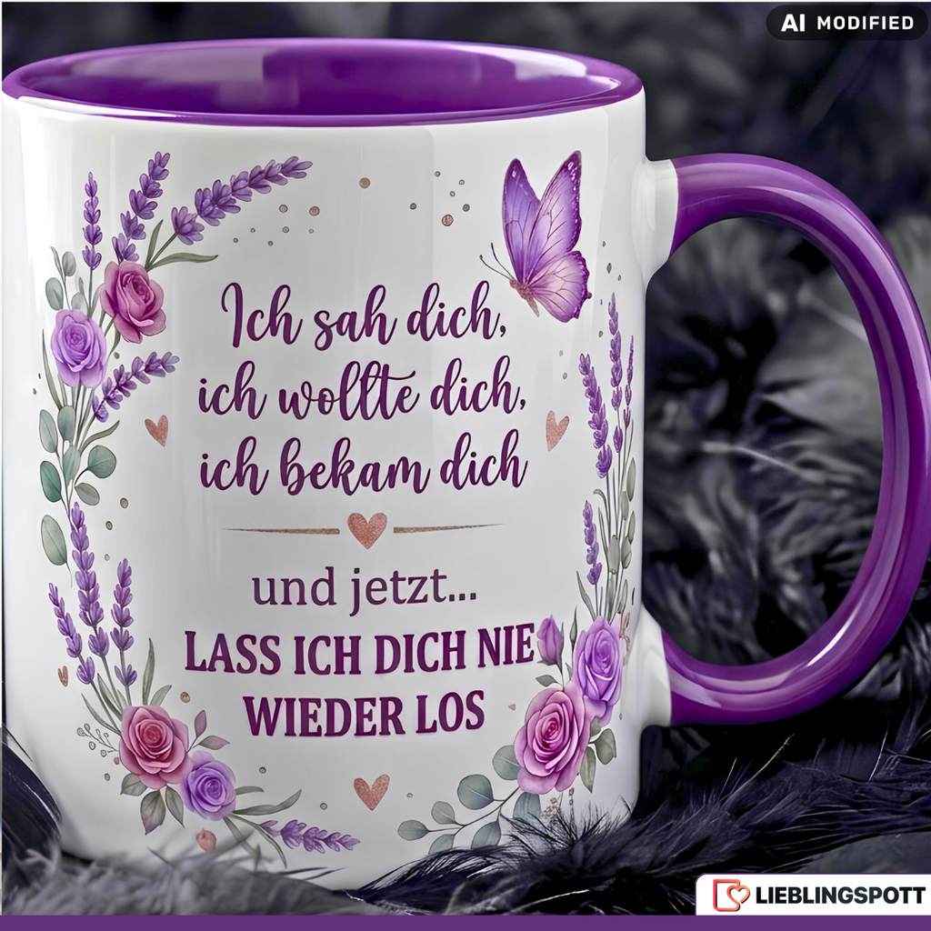 Liebe Tasse Spruch Partner Geschenk Jahrestag Geburtstag Lila Becher 330ml