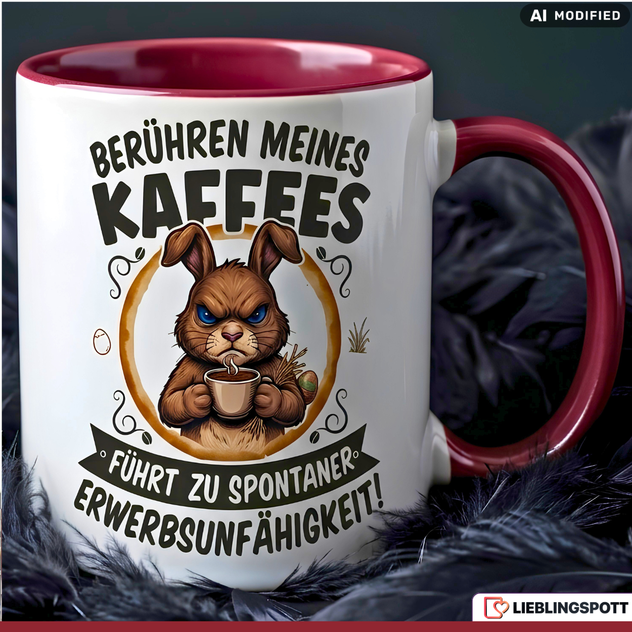 Lustige Hase Tasse Spruch Berühren meines Kaffees führt zu spontaner Erwerbsunfähigkeit – Witzige Kaffeetasse Büro Arbeit Job Humor Morgenmuffel – Geschenk Kollegen – Keramik Becher 330ml