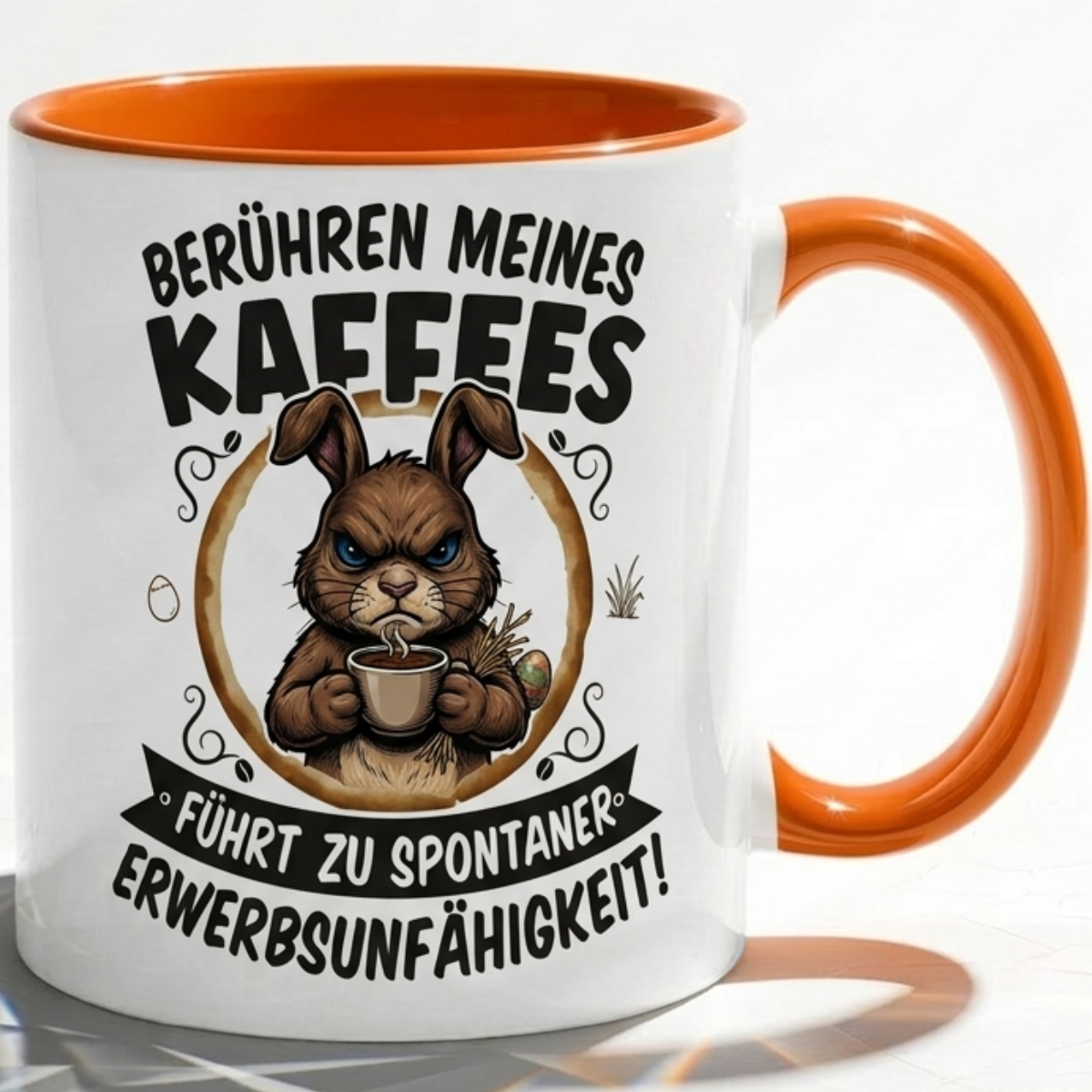 Lustige Hase Tasse Spruch Berühren meines Kaffees führt zu spontaner Erwerbsunfähigkeit – Witzige Kaffeetasse Büro Arbeit Job Humor Morgenmuffel – Geschenk Kollegen – Keramik Becher 330ml