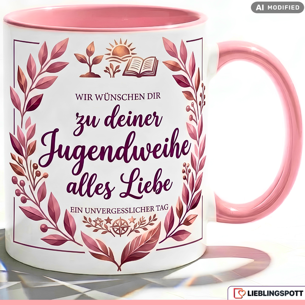 Jugendweihe Tasse Spruch Geschenk alles Liebe Lila Becher 330ml