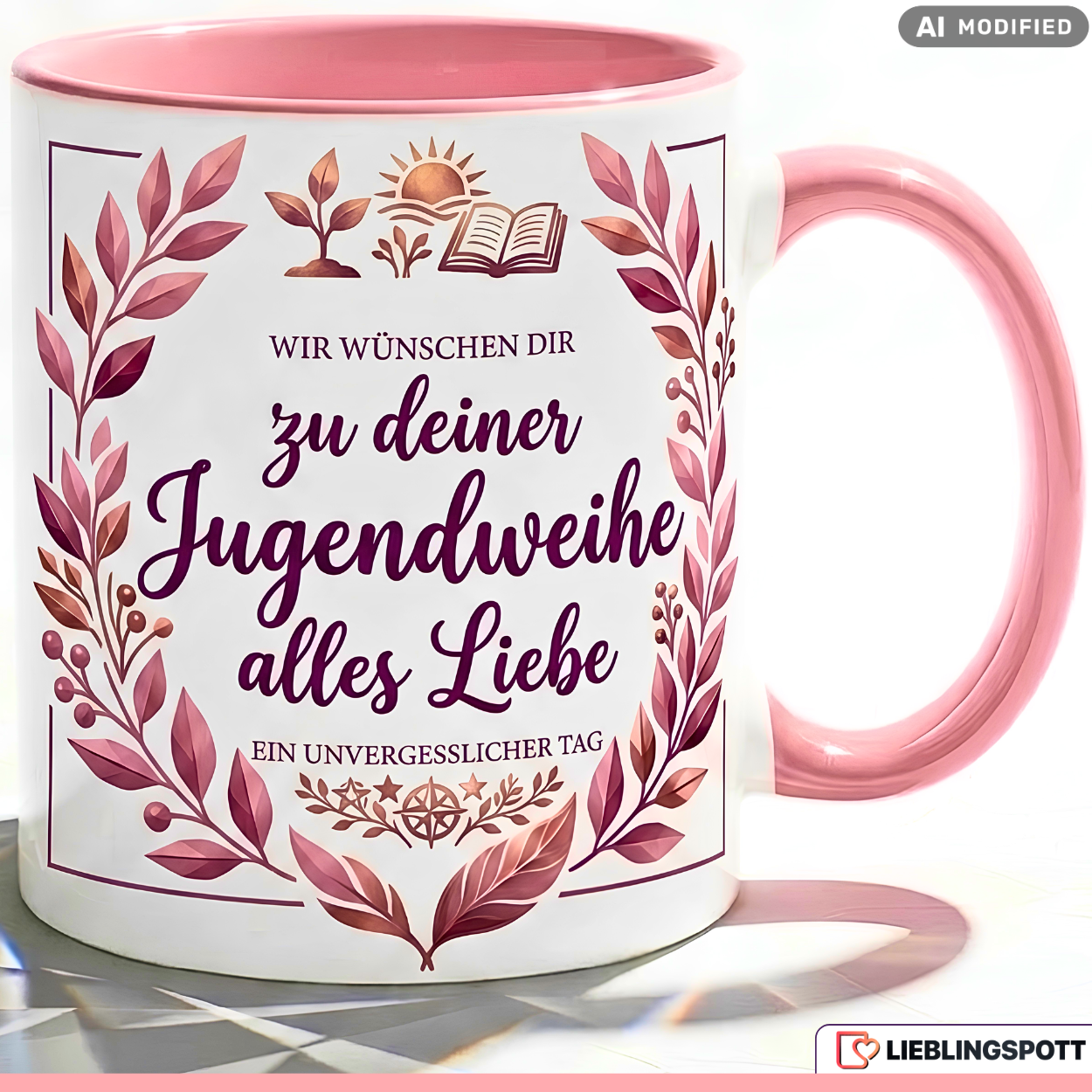 Jugendweihe Tasse Spruch Geschenk alles Liebe Lila Becher 330ml