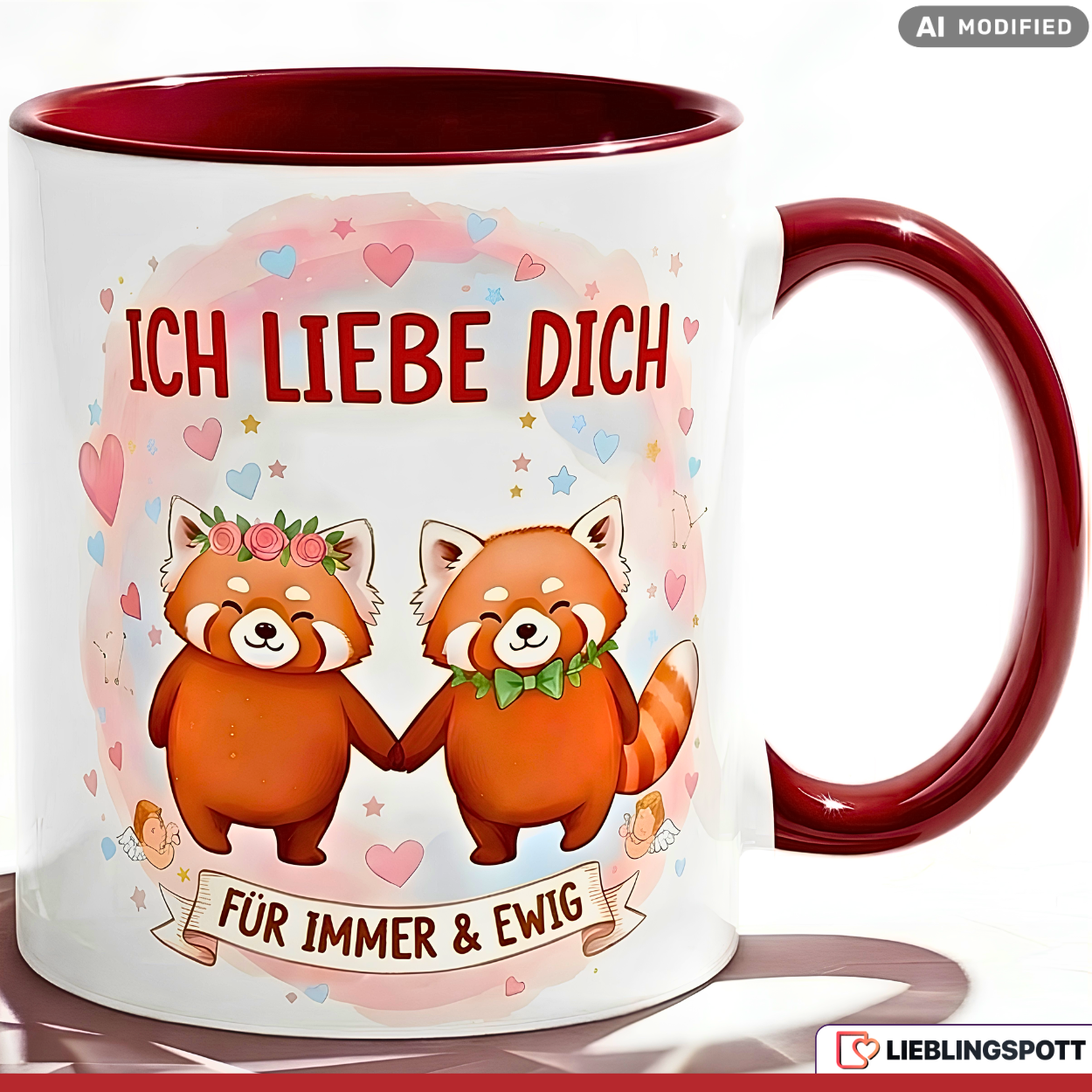 Red Panda Mug Saying I love you Gift Pink Mug 330ml