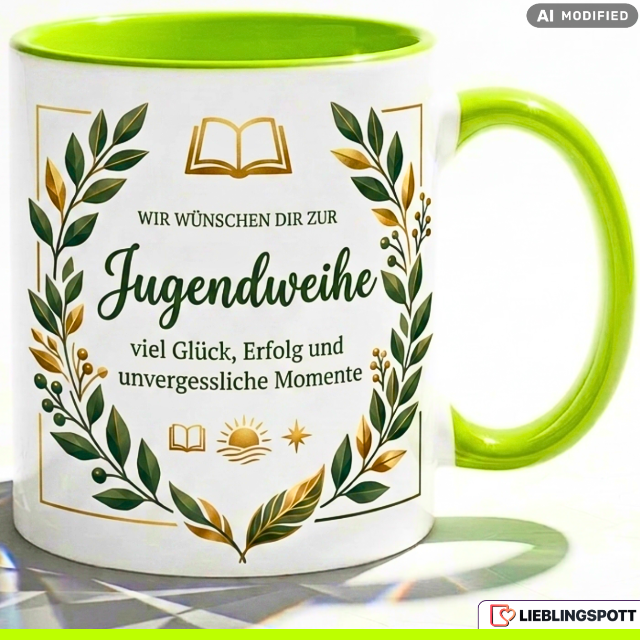 Jugendweihe Tasse Spruch Geschenk viel Glück Junge Blauer Becher 330ml