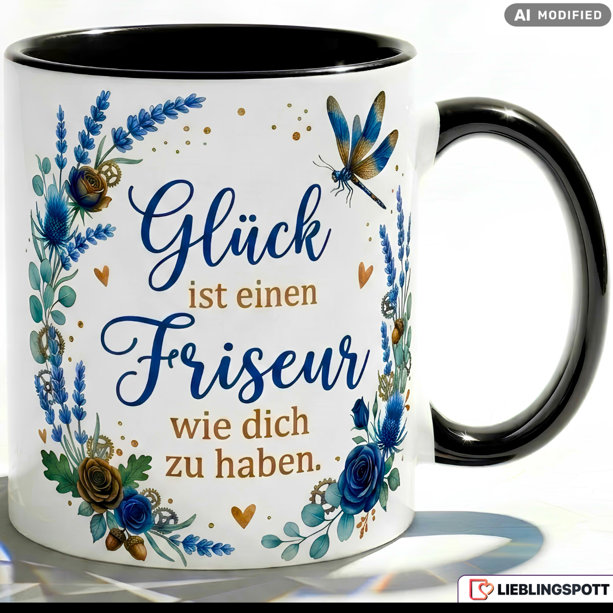 Friseur Tasse Spruch Glück Geschenk Danke Geburtstag Salon Blau Becher 330ml