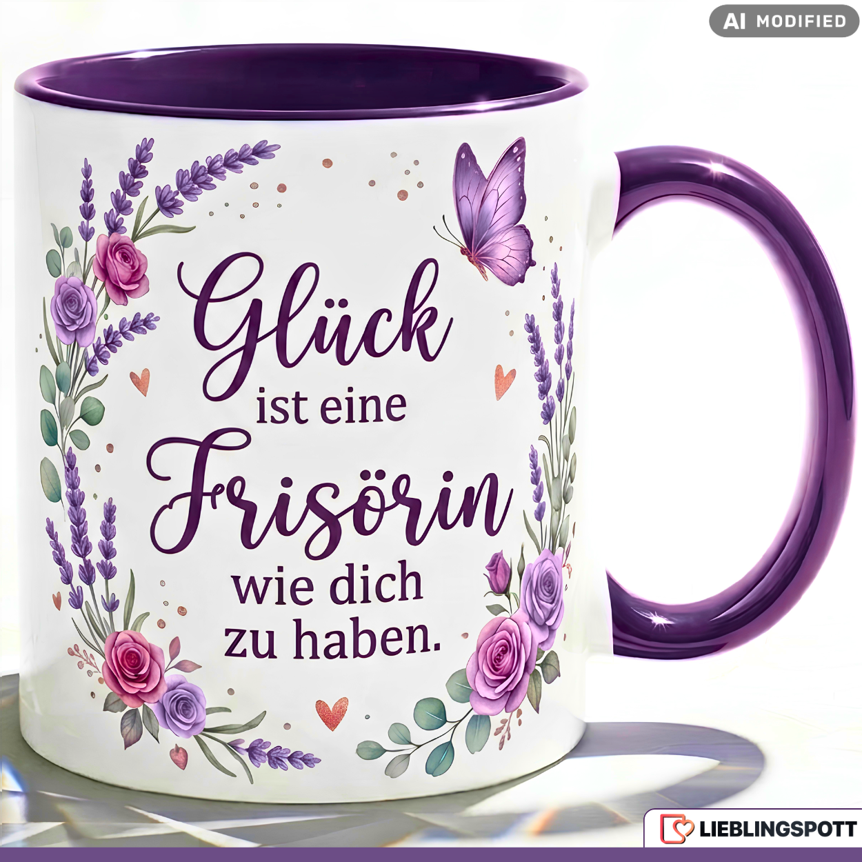 Frisörin Tasse Spruch Glück Geschenk Danke Geburtstag Lila Becher 330ml