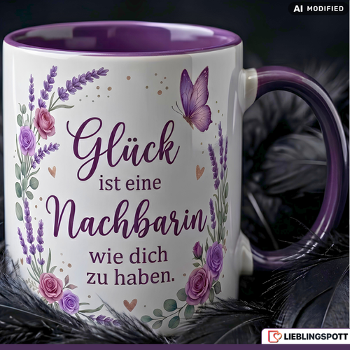 Nachbarin Tasse Spruch Glück Geschenk Danke Geburtstag Rosa Becher 330ml