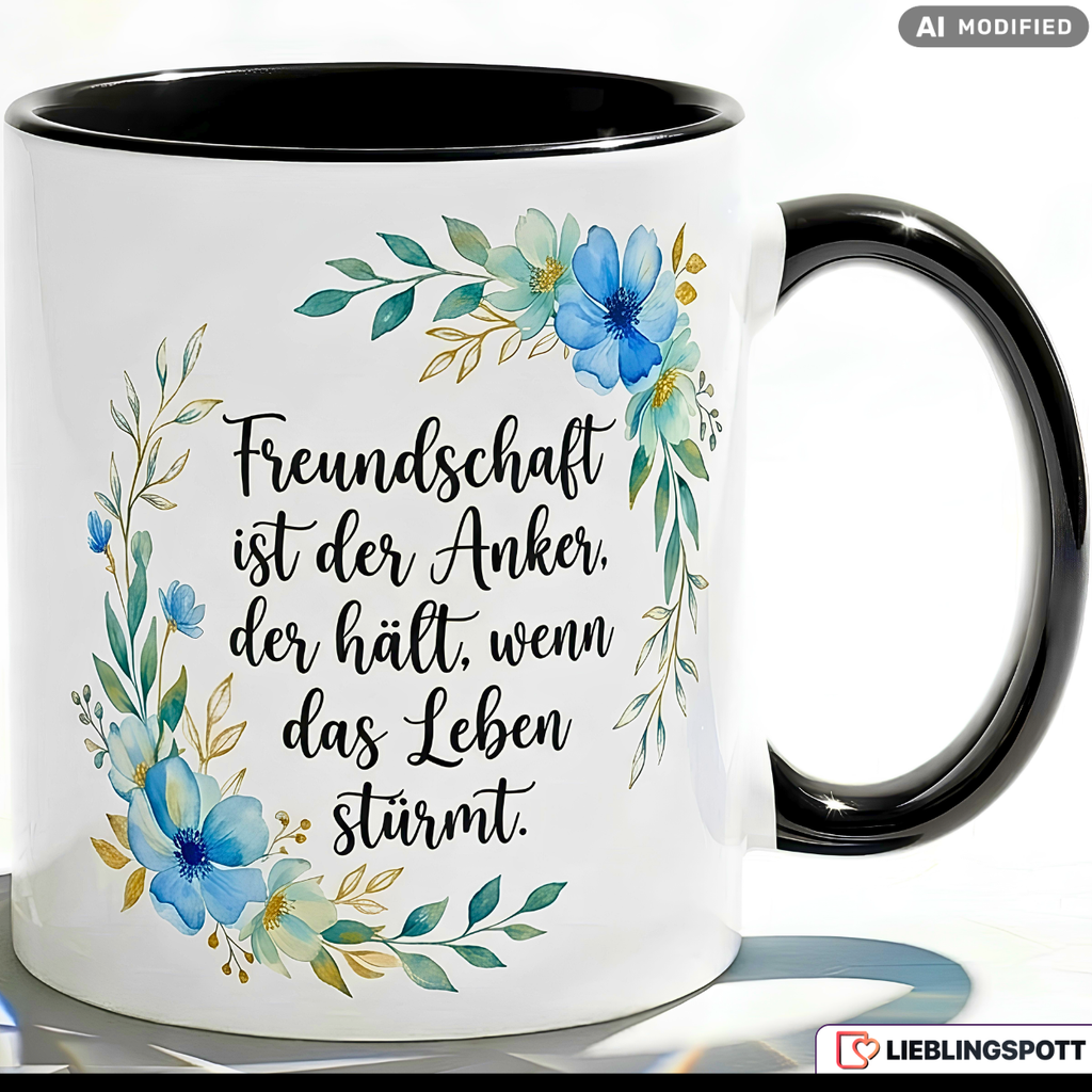 Freundschaft Tasse Spruch Anker Geschenk Freundin Blauer Becher 330ml