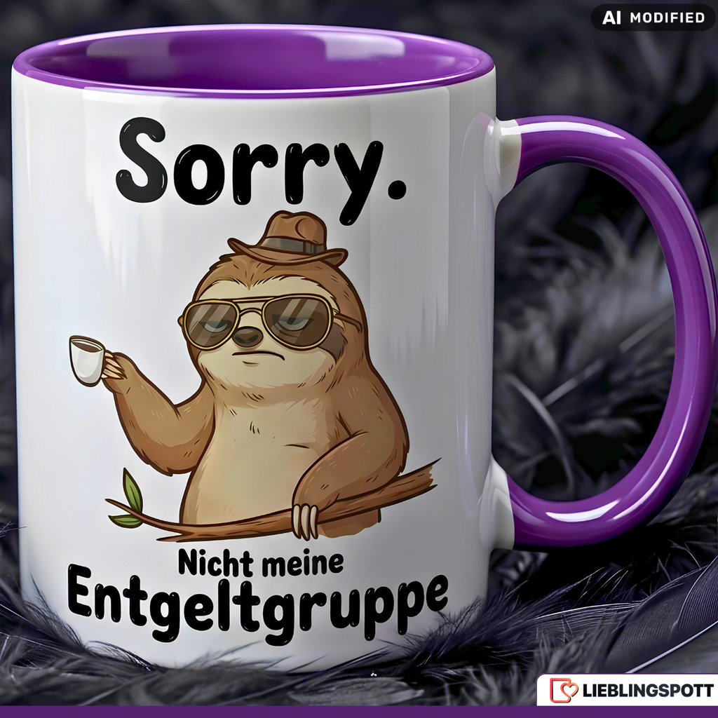 Lustige Faultier Tasse Spruch Sorry Nicht meine Entgeltgruppe – Witzige Kaffeetasse Büro Arbeit Job Humor – Geschenk Kollegen Chef Öffentlicher Dienst TVöD Beamte – Keramik Becher 330ml