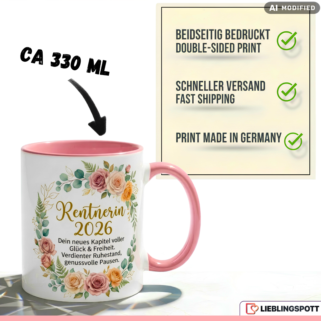 Rentnerin 2026 Tasse Spruch Geschenk Ruhestand Rosa Becher 330ml