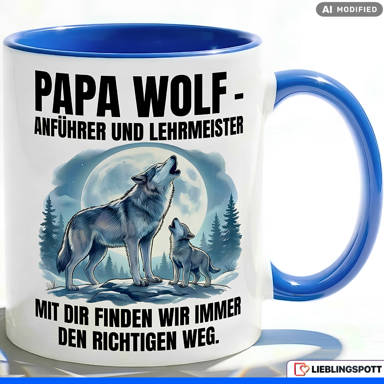 Papa Wolf Mug Saying Father's Day Gift Blue Mug 330ml