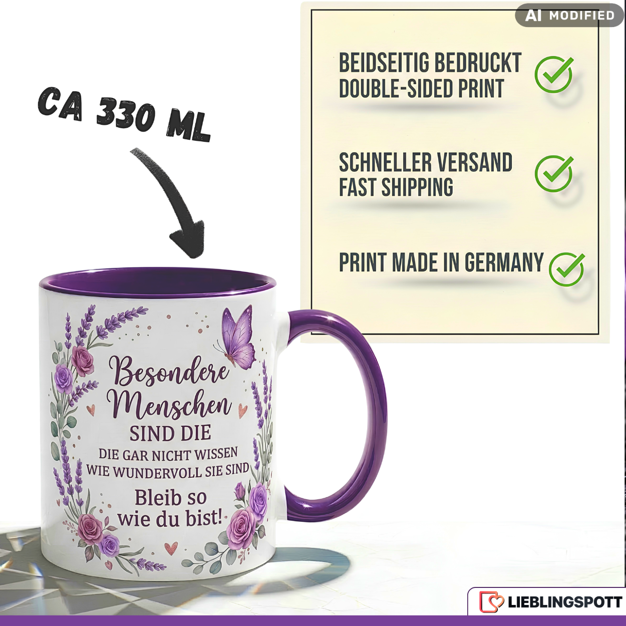 Besondere Menschen Tasse Spruch Wundervoll Geschenk Lila Becher 330ml