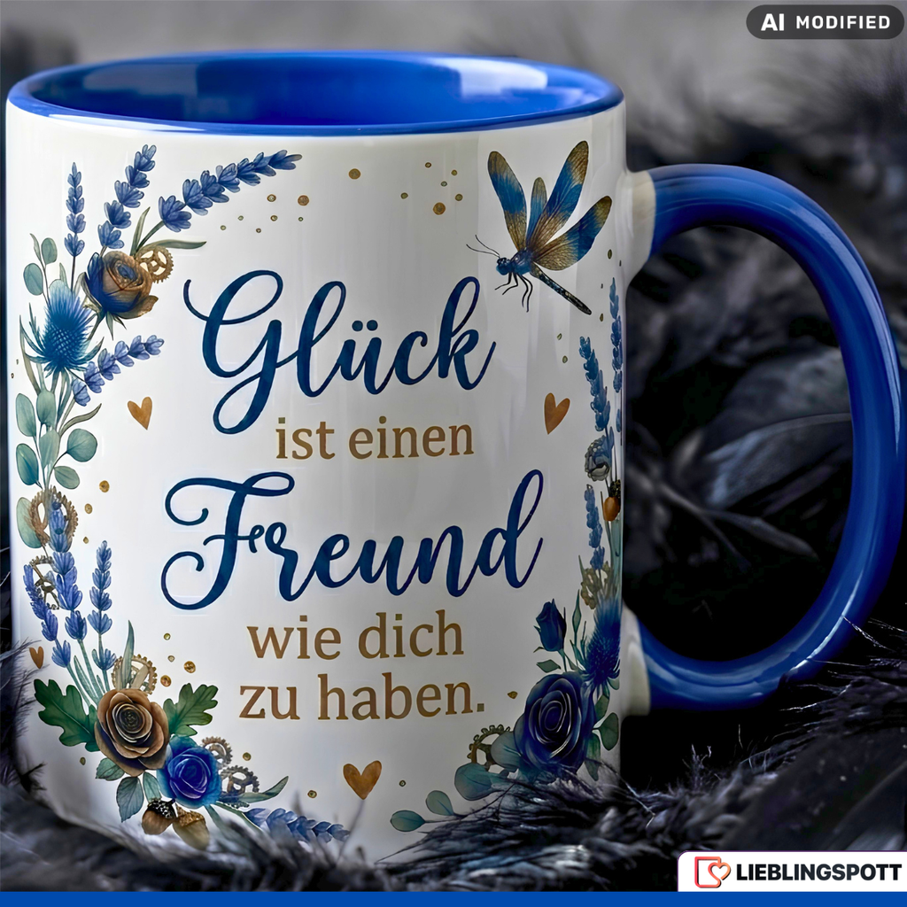 Freund Tasse Spruch Glück Geschenk Bester Danke Geburtstag Blau Becher 330ml