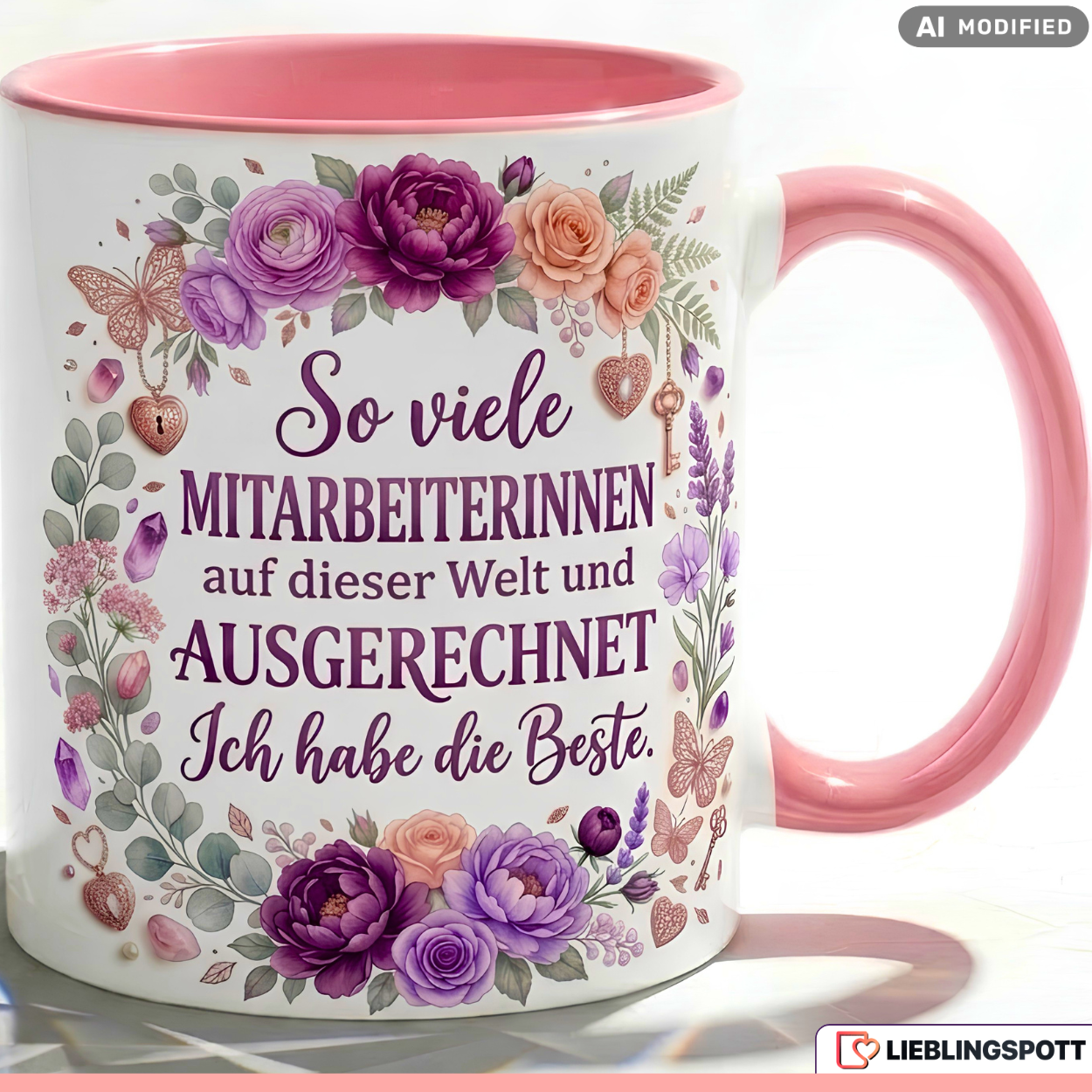 Mitarbeiterin Tasse Spruch Beste Geschenk Danke Abschied Lila Becher 330ml