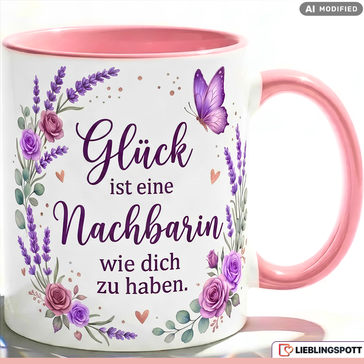 Nachbarin Tasse Spruch Glück Geschenk Danke Geburtstag Rosa Becher 330ml