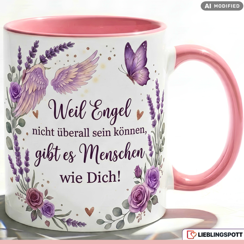 Engel Tasse Spruch Danke Geschenk Freundin Mama Rosa Becher 330ml