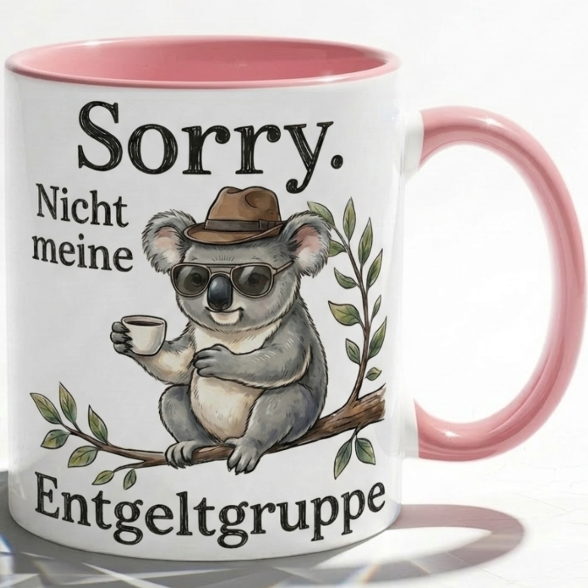 Lustige Koala Tasse Spruch Sorry Nicht meine Entgeltgruppe – Witzige Kaffeetasse Büro Arbeit Job Humor – Geschenk Kollegen Chef Öffentlicher Dienst TVöD Beamte – Keramik Becher 330ml