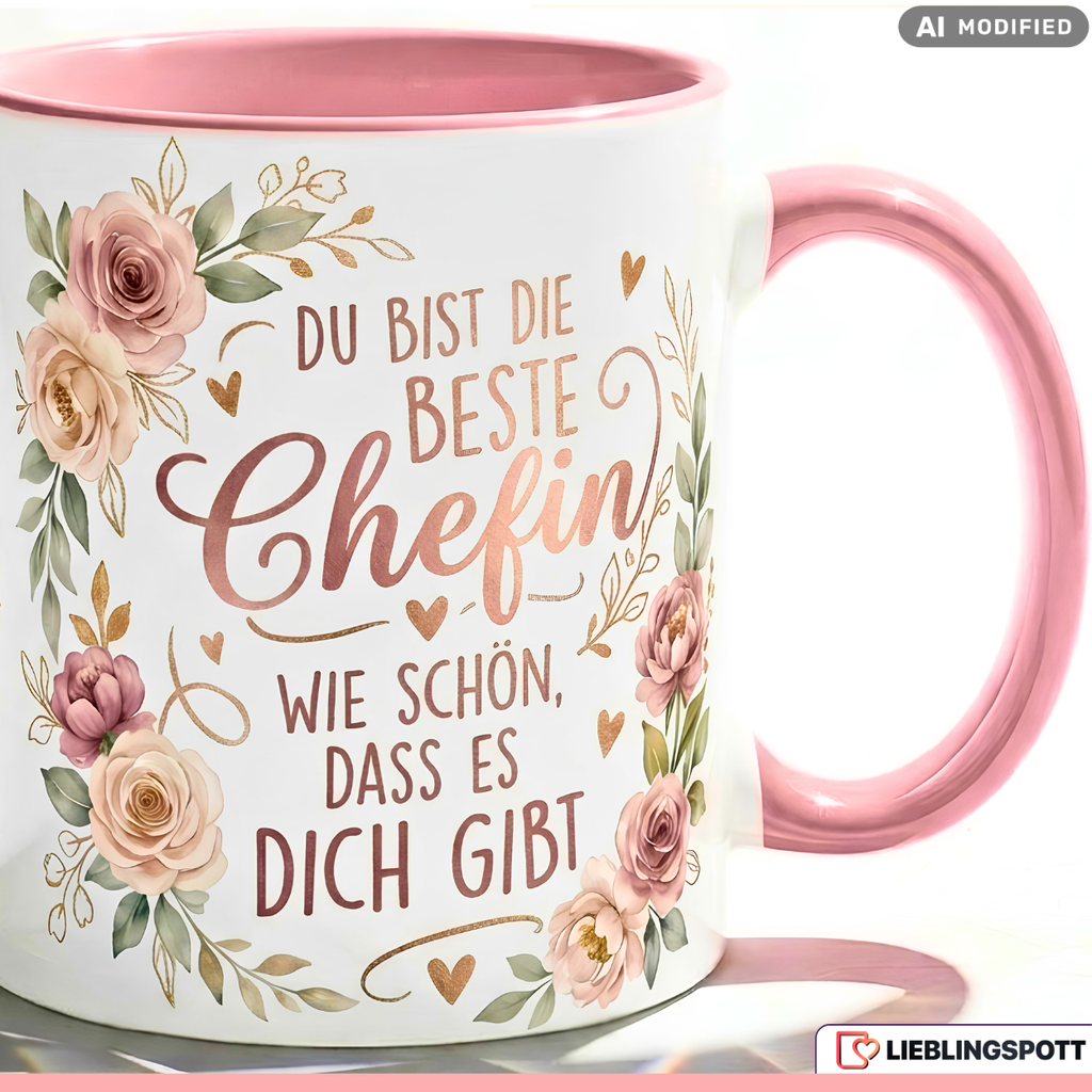 Chefin Tasse Spruch Beste Geschenk Danke Geburtstag Rosa Becher 330ml