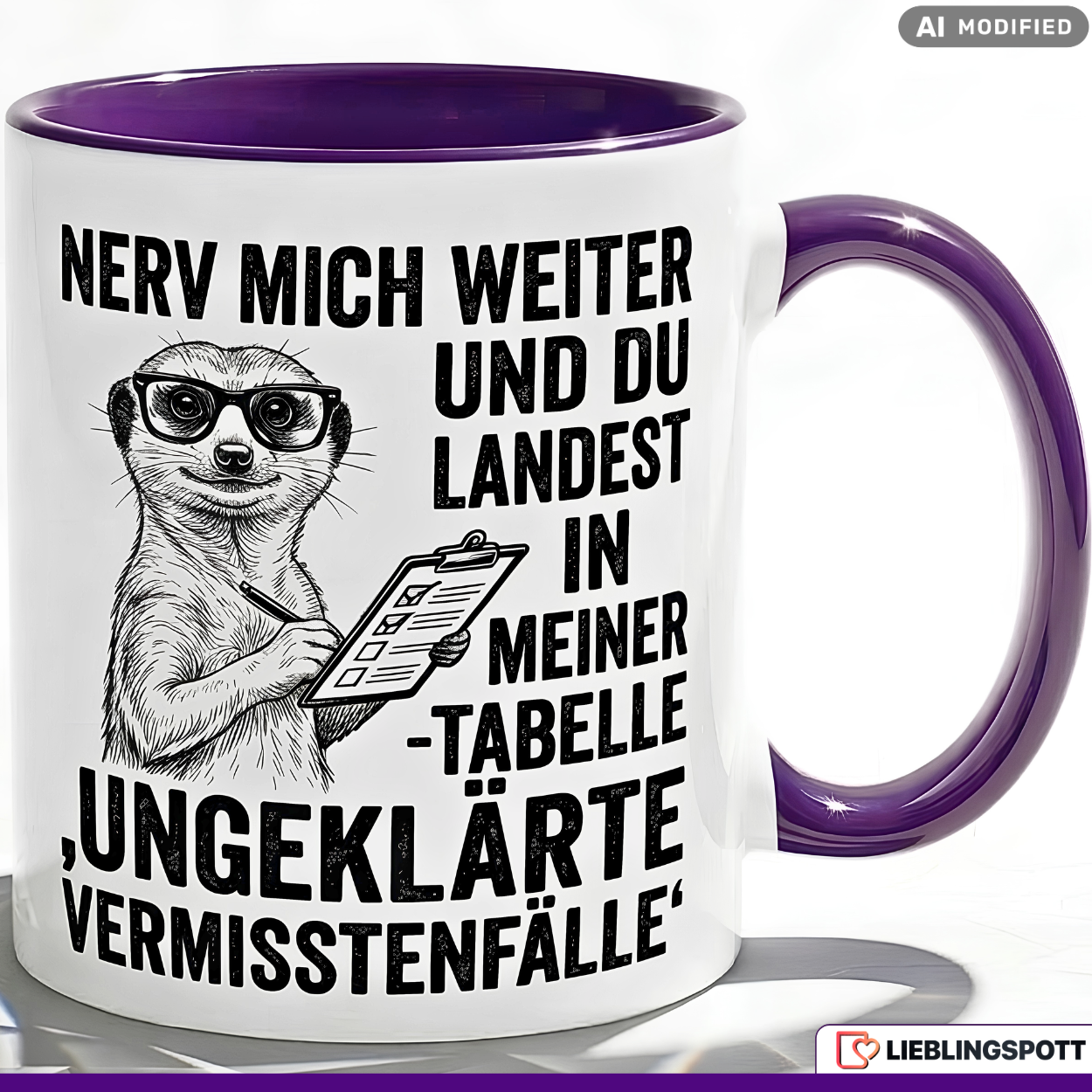 Erdmännchen Tasse Spruch Büro Geschenk Kollege Schwarzer Becher 330ml