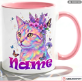 Katze Tasse Name personalisiert Geschenk Mädchen Lila Becher 330ml